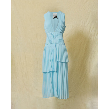 Veste longue bleu ciel plissée à décolleté en V Edward Achour