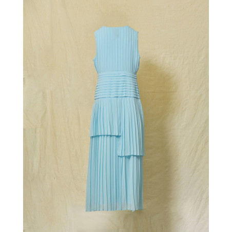 Veste longue bleu ciel plissée à décolleté en V Edward Achour