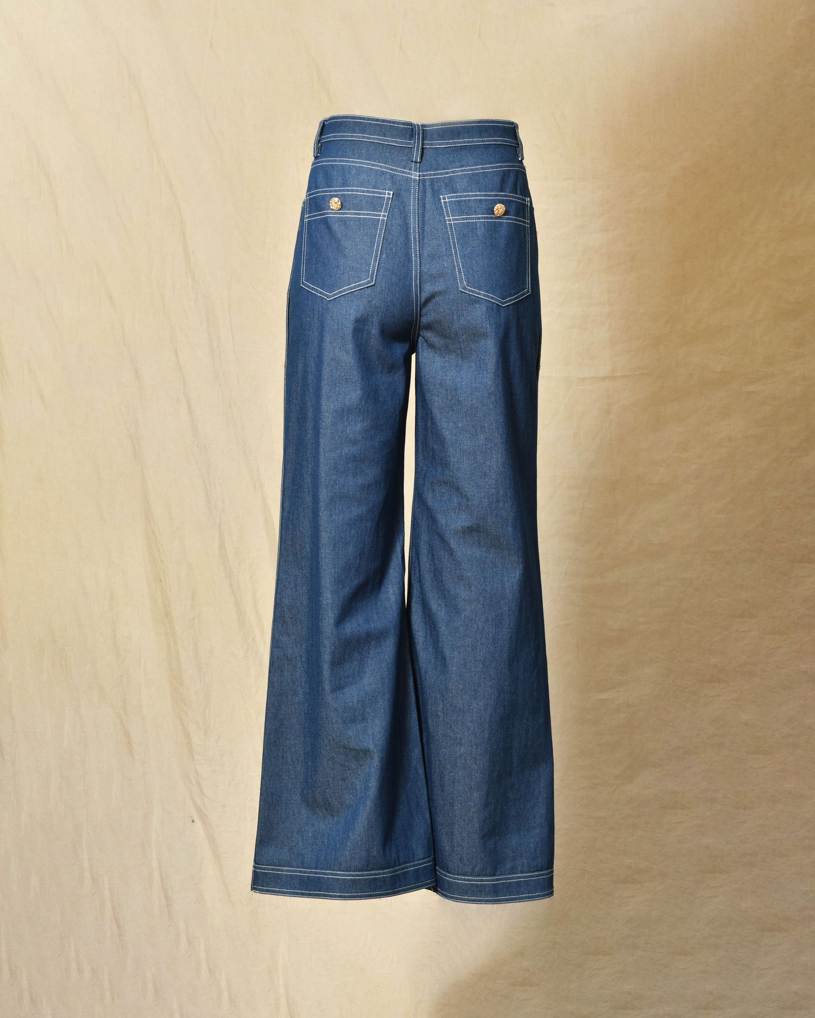 Pantalon denim large avec boutons dorés latéraux Edward Achour