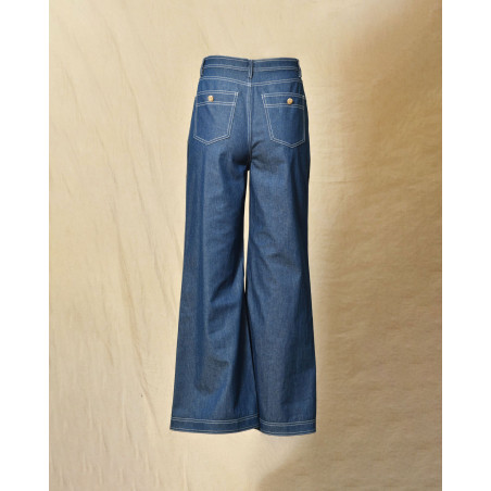 Pantalon denim large avec boutons dorés latéraux Edward Achour