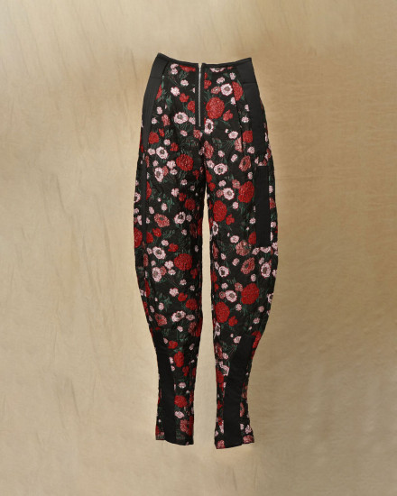 Pantalon noir à imprimé floral rouge Malloni