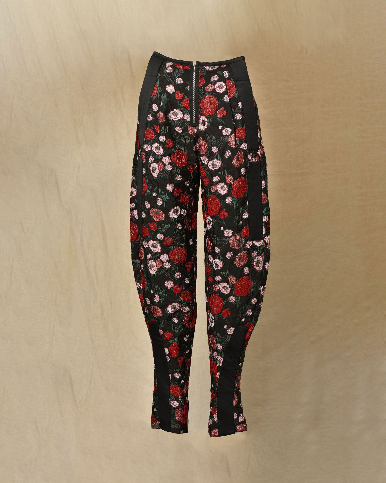 Pantalon noir à imprimé floral rouge Malloni