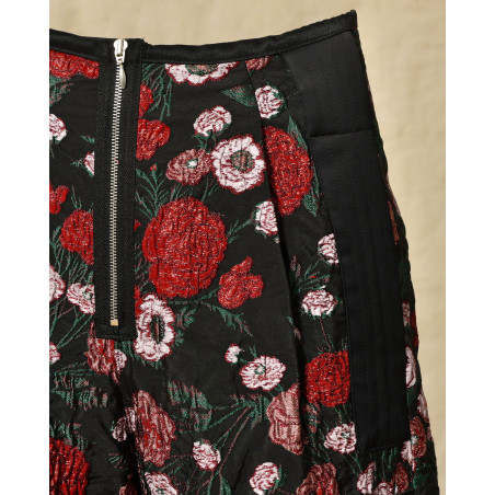Pantalon noir à imprimé floral rouge Malloni
