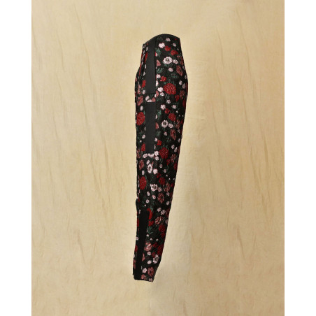 Pantalon noir à imprimé floral rouge Malloni