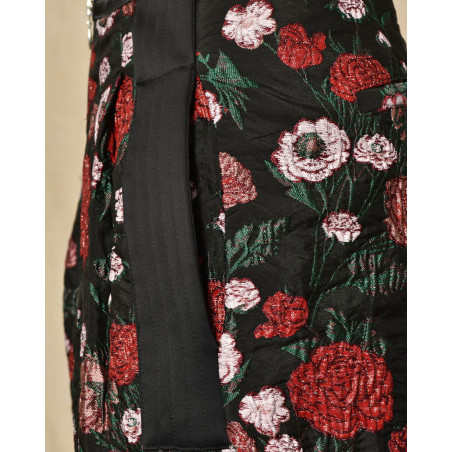Pantalon noir à imprimé floral rouge Malloni