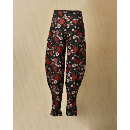 Pantalon noir à imprimé floral rouge Malloni