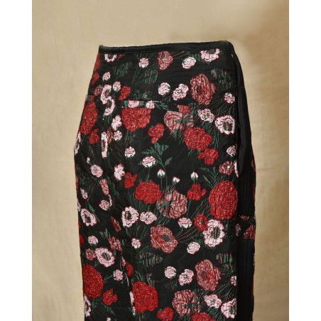 Pantalon noir à imprimé floral rouge Malloni