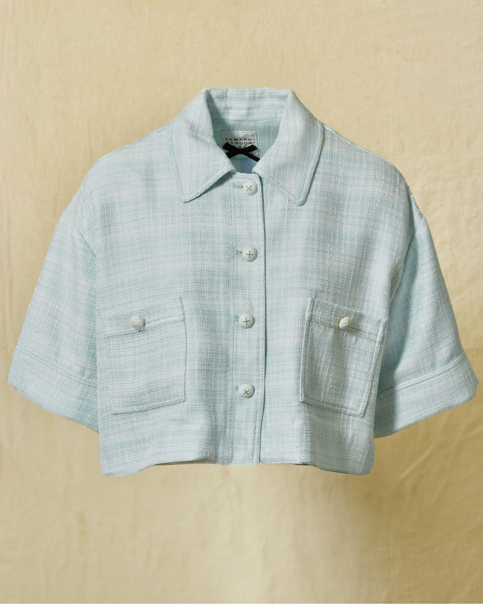 Veste raccourcie en tweed bleu Edward Achour