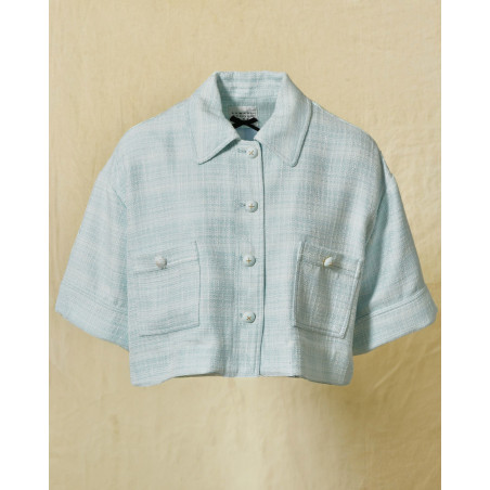 Veste raccourcie en tweed bleu Edward Achour