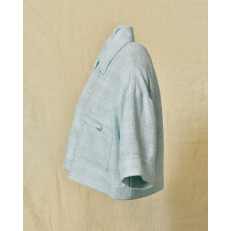 Veste raccourcie en tweed bleu Edward Achour