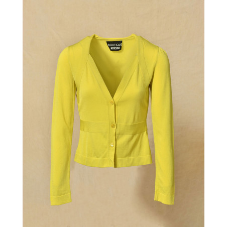 Cardigan en maille fine jaune Moschino