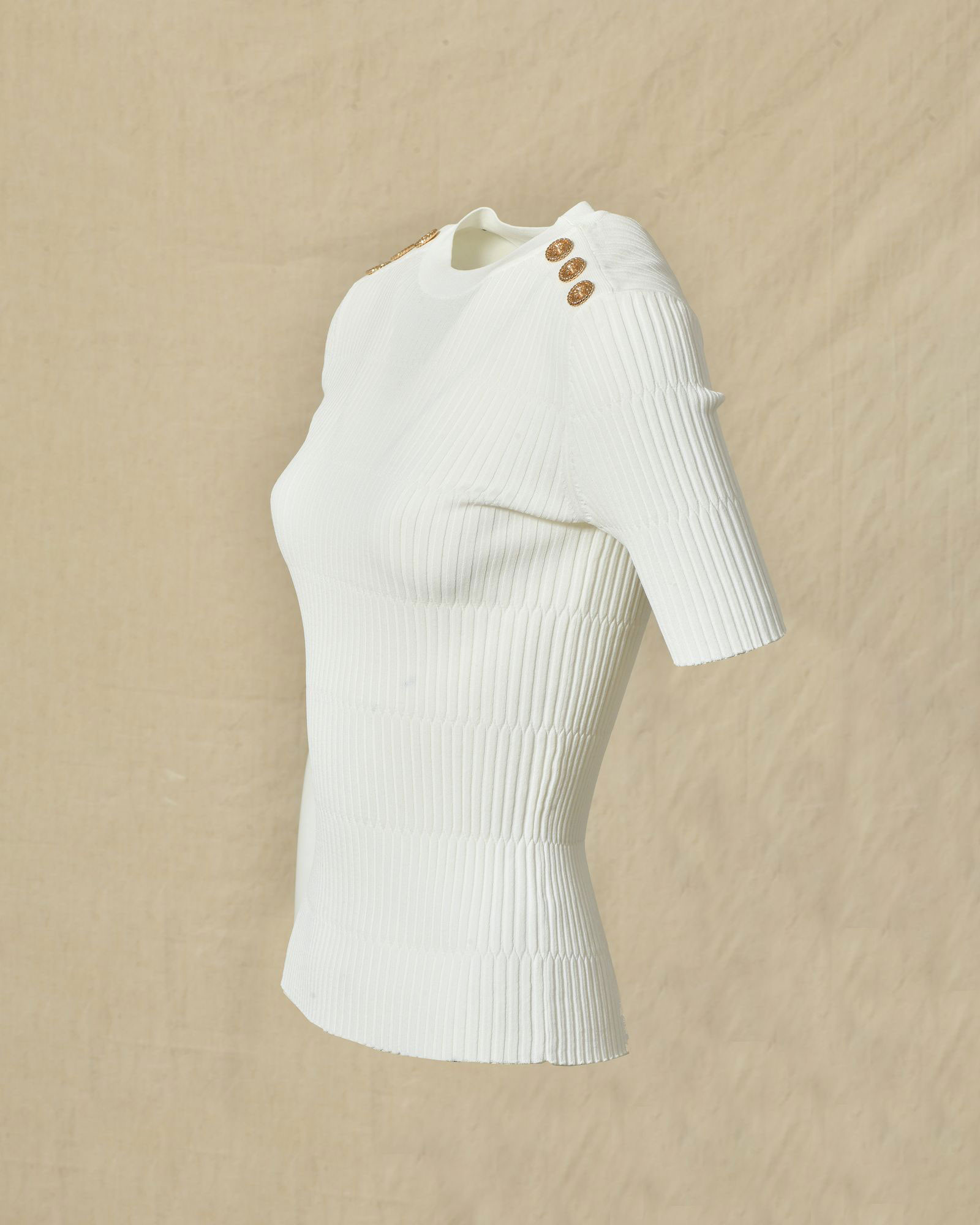 Top côtelé blanc à manches courtes Edward Achour