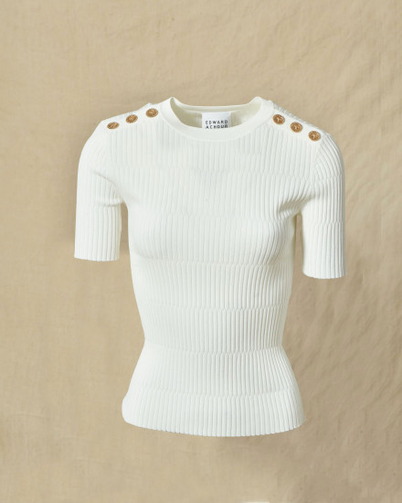 Top côtelé blanc à manches courtes Edward Achour