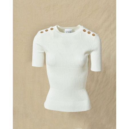Top côtelé blanc à manches courtes Edward Achour