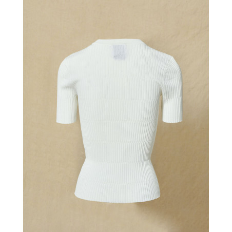 Top côtelé blanc à manches courtes Edward Achour
