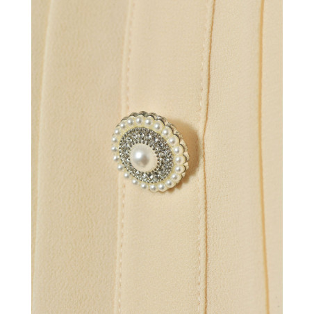 Top à volants et épaules dénudées beige Edward Achour