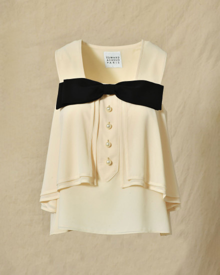 Top à volants beige à nœud Edward Achour