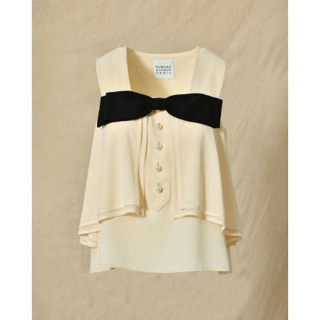 Top à volants beige à nœud Edward Achour