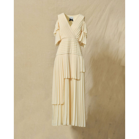 Robe plissée à volants beige Edward Achour