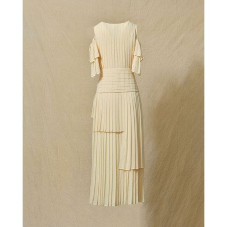 Robe plissée à volants beige Edward Achour