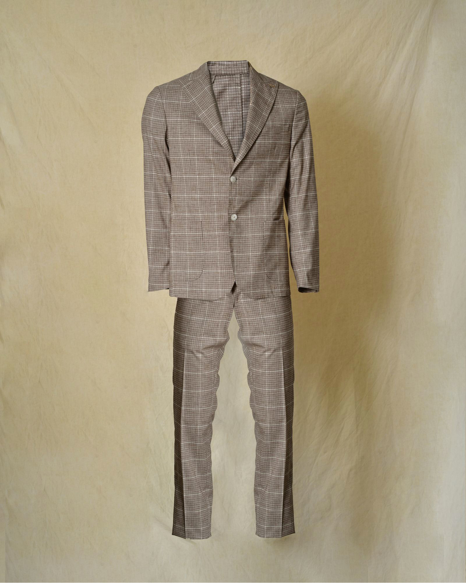 Costume à carreaux en laine beige RPL