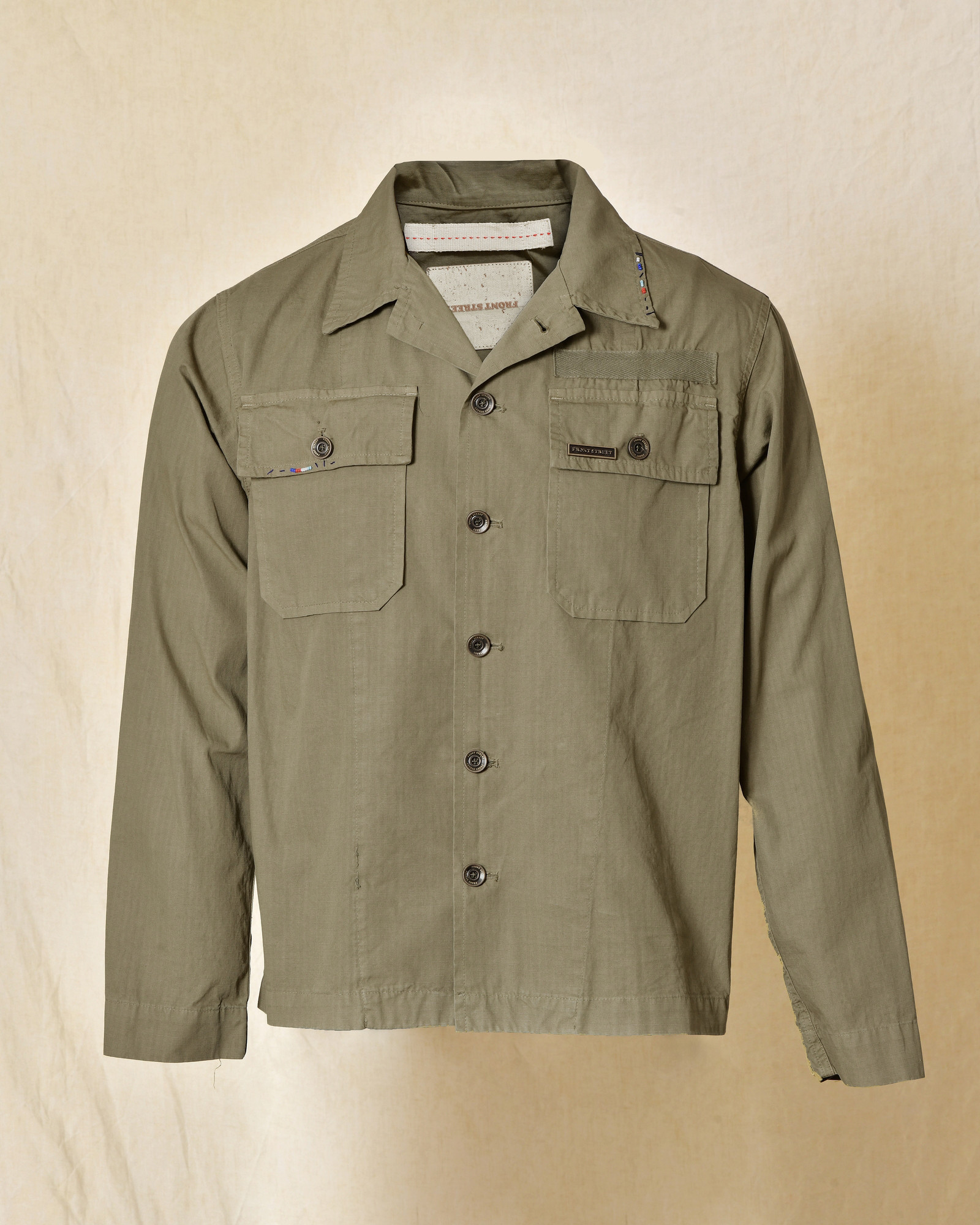 Veste kaki à perles multicolores brodées Front Street