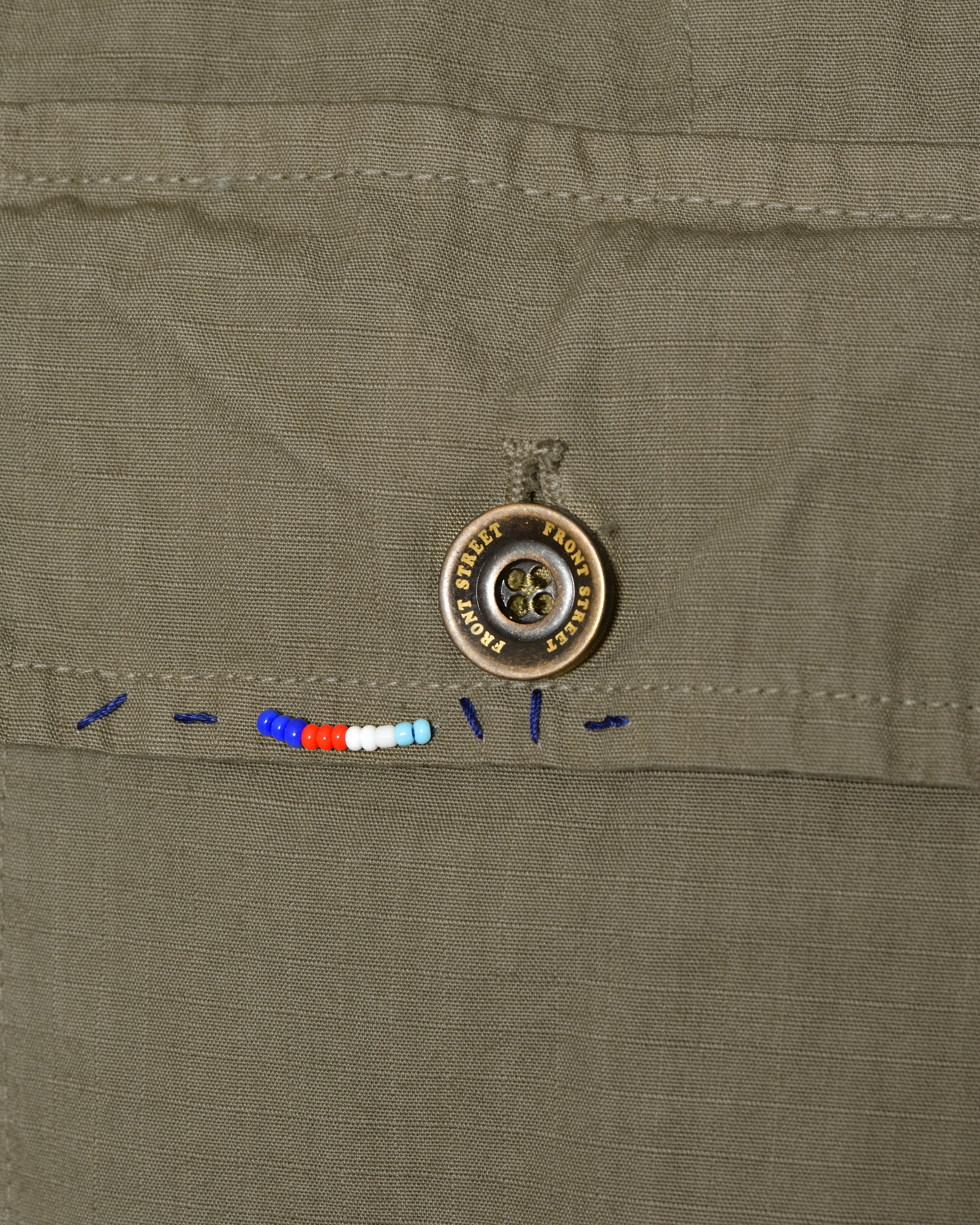 Veste kaki à perles multicolores brodées Front Street