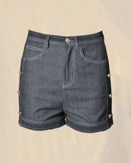 Short en denim à boutons dorés Edward Achour