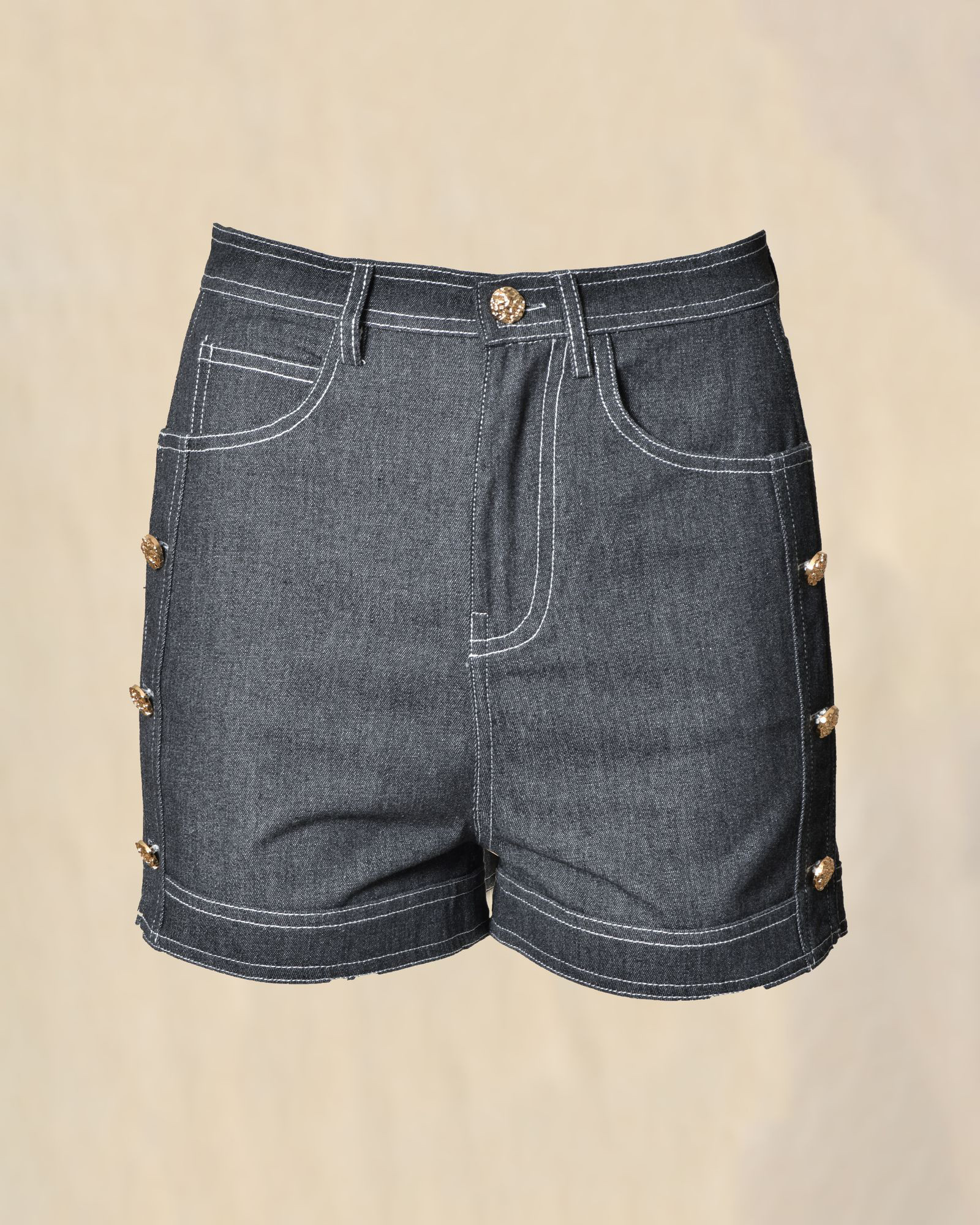 Short en denim à boutons dorés Edward Achour