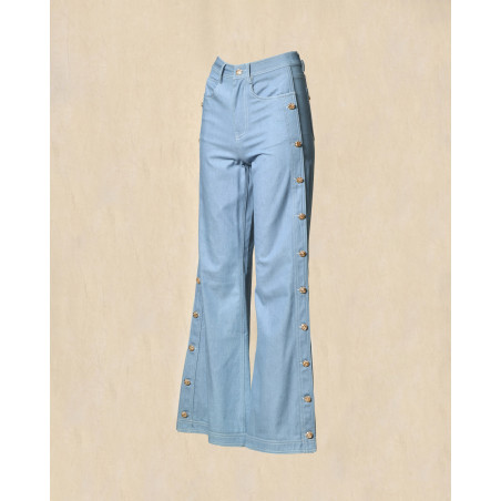 Pantalon denim large avec boutons dorés latéraux Edward Achour