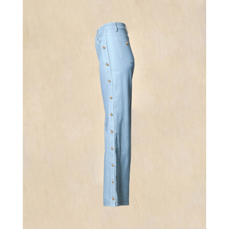 Pantalon denim large avec boutons dorés latéraux Edward Achour