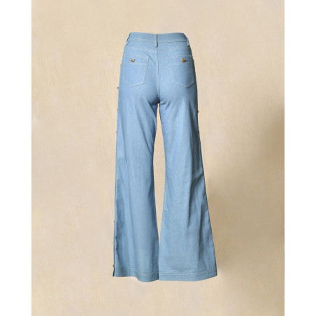 Pantalon denim large avec boutons dorés latéraux Edward Achour