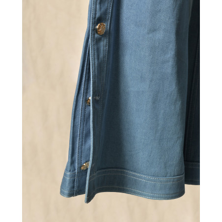 Pantalon denim large avec boutons dorés latéraux Edward Achour