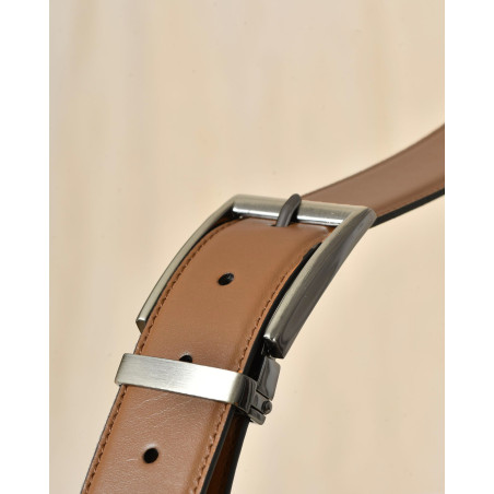 Ceinture en cuire lisse marron réglable Falorni