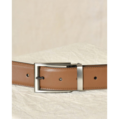 Ceinture en cuire lisse marron réglable Falorni