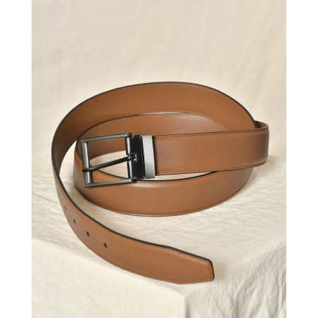 Ceinture en cuire lisse marron réglable Falorni