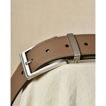 Ceinture en cuir lisse taupe réglable Falorni