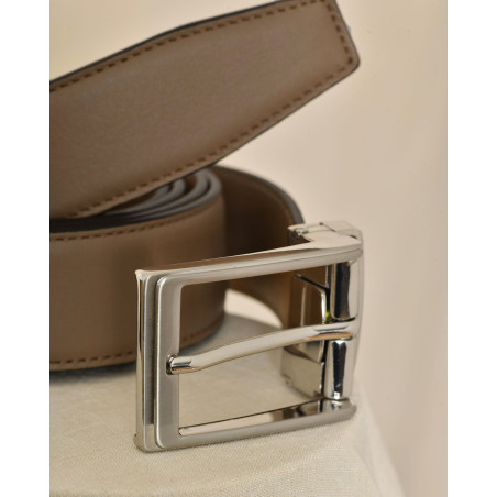 Ceinture en cuir lisse taupe réglable Falorni