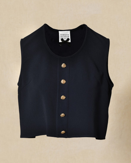 Top bleu sans manches à boutons décoratifs Edward Achour
