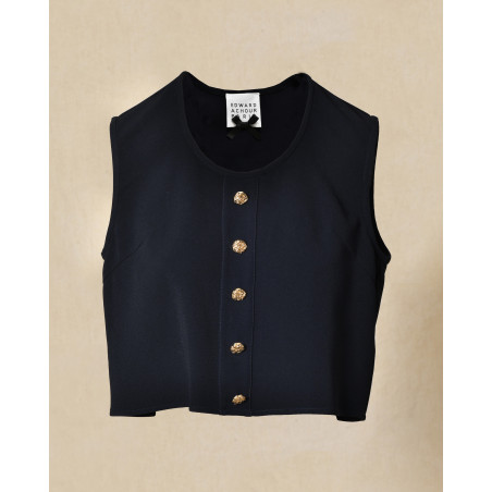 Top bleu sans manches à boutons décoratifs Edward Achour