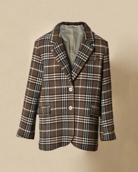 Manteau en laine à carreaux marron Chloé Stora