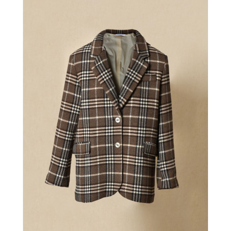 Manteau en laine à carreaux marron Chloé Stora