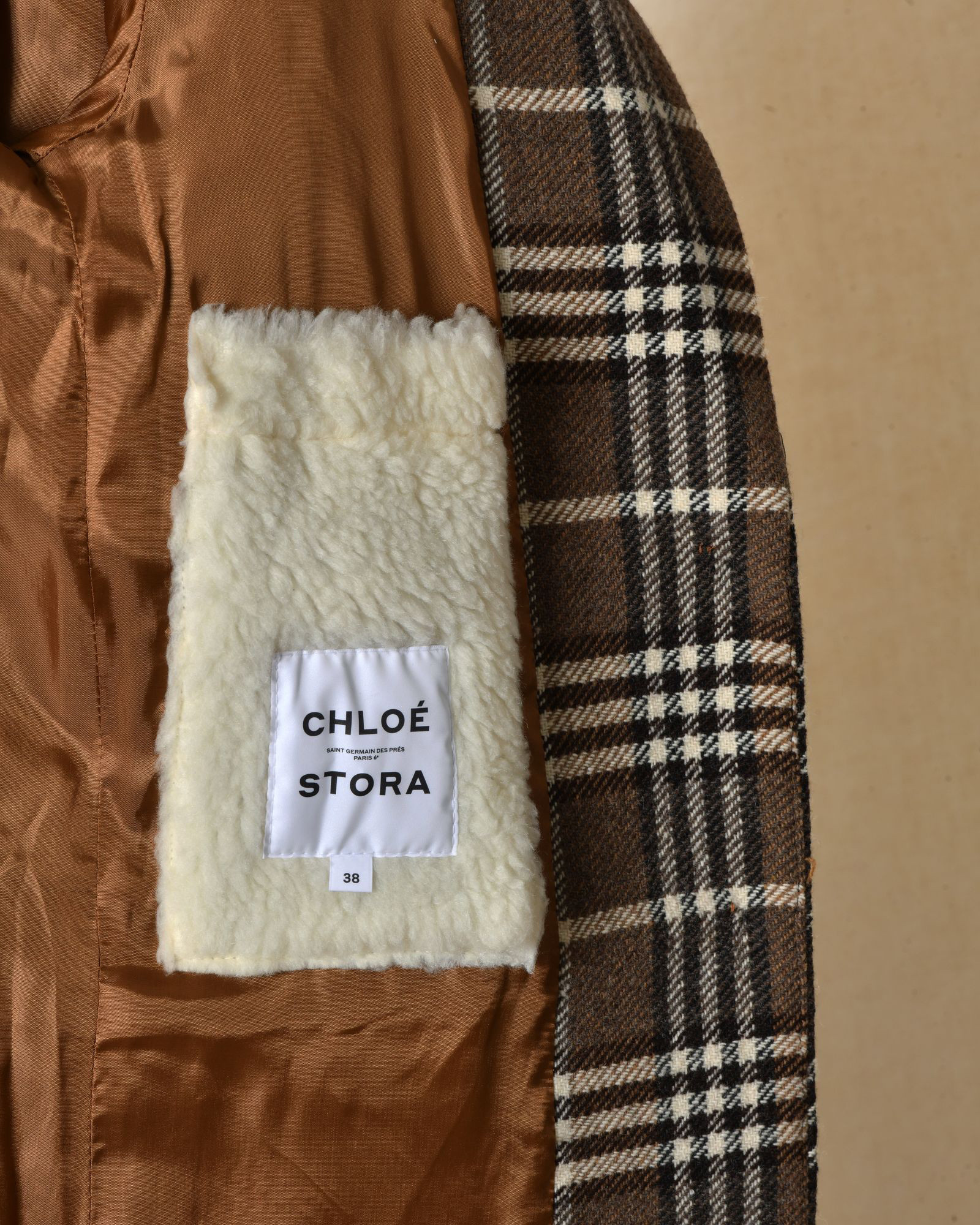Manteau en laine à carreaux marron Chloé Stora