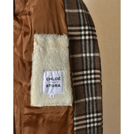 Manteau en laine à carreaux marron Chloé Stora