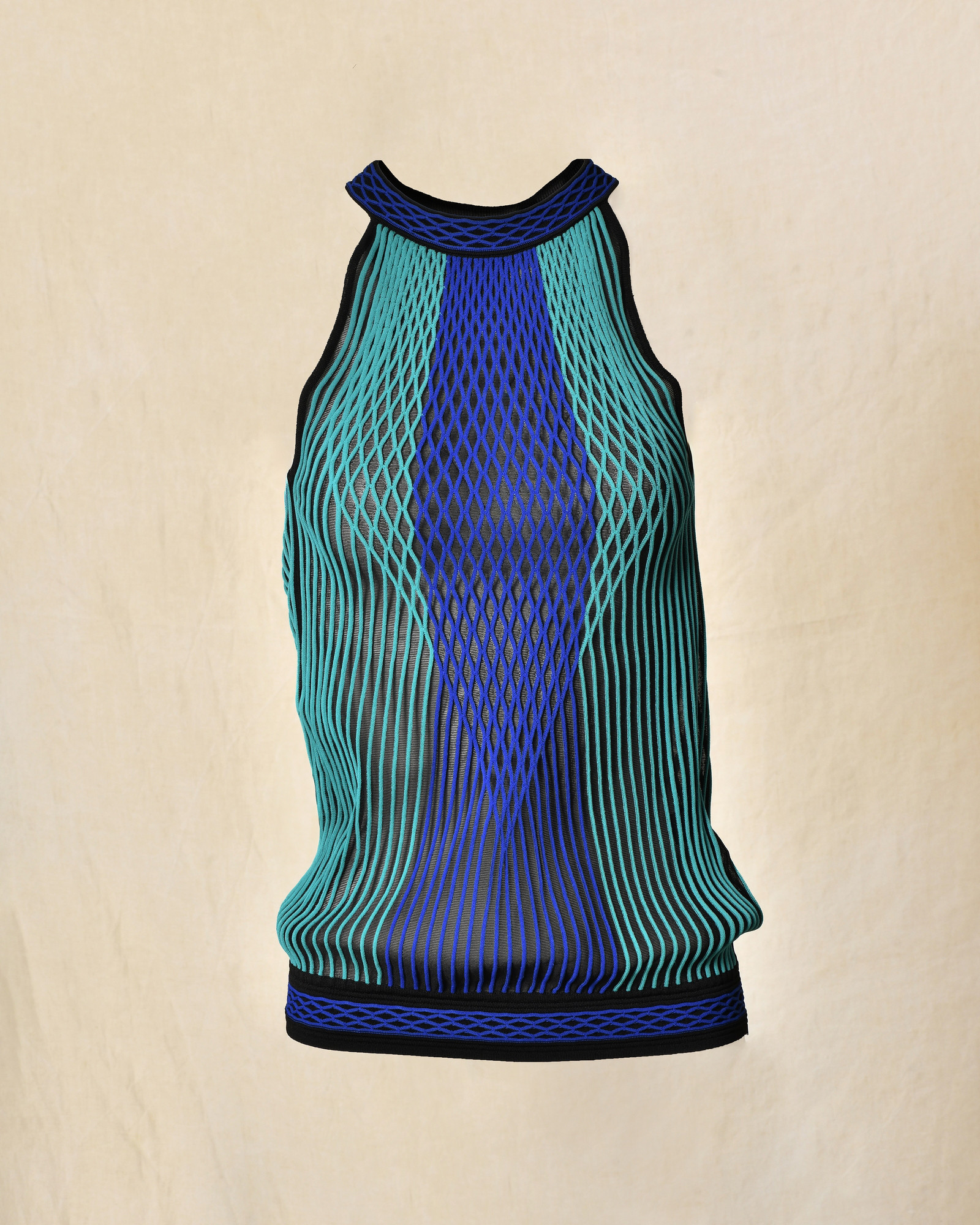 Top col américain en résille bleu Roberto Cavalli