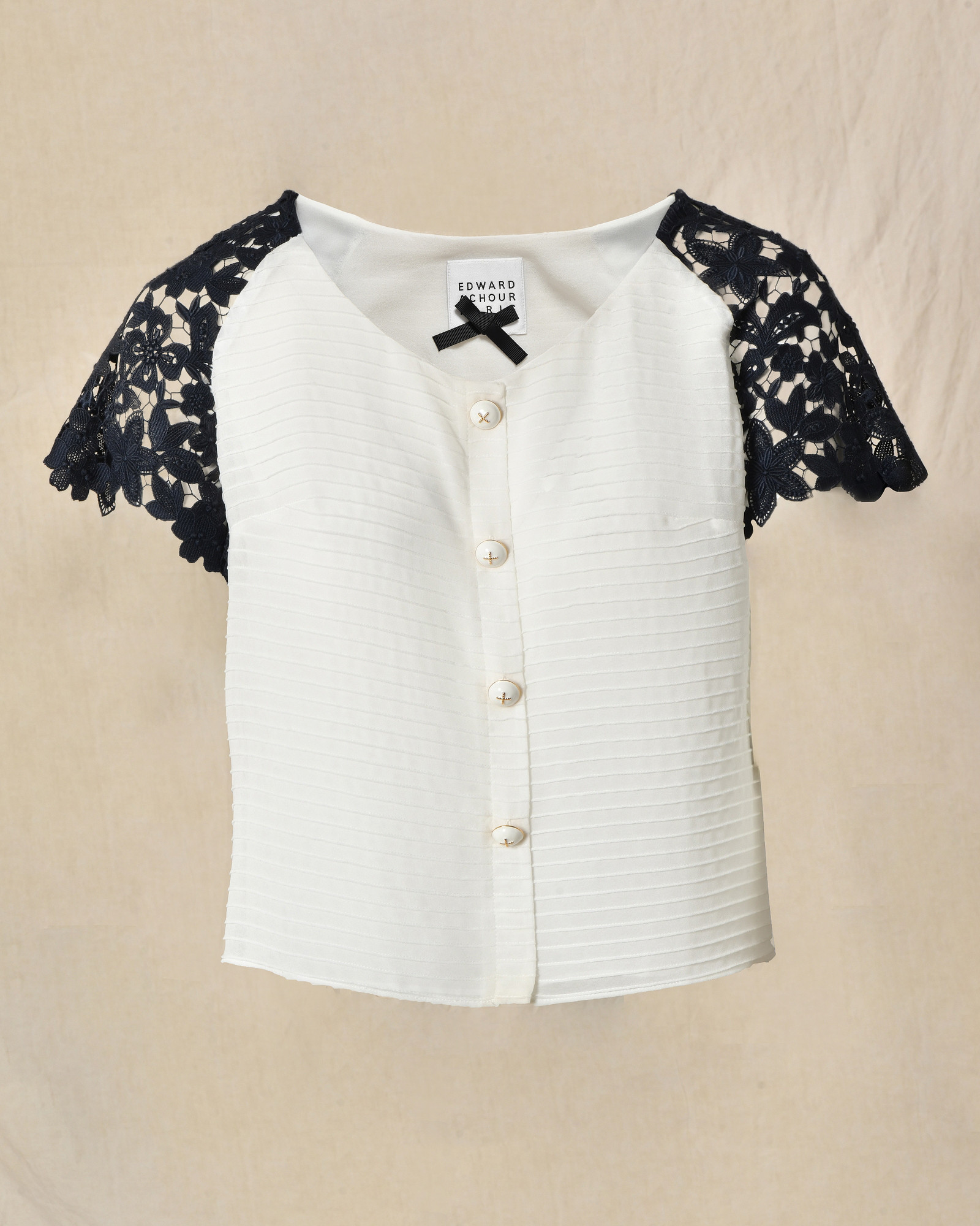 Top blanc à manches dentelle fleuris Edward Achour