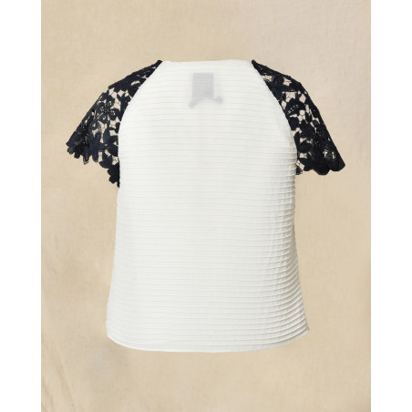 Top blanc à manches dentelle fleuris Edward Achour