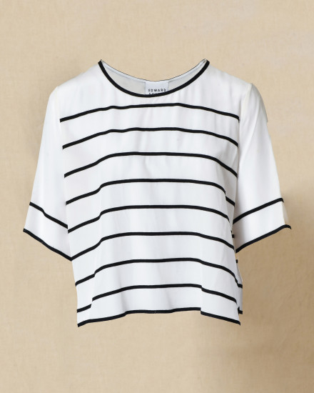 Top en soie blanc à fines rayures noires Edward Achour