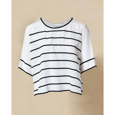 Top en soie blanc à fines rayures noires Edward Achour