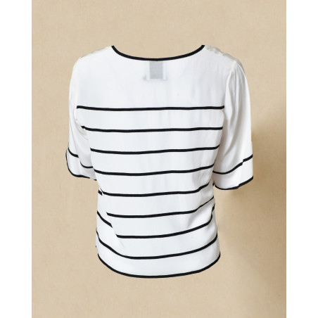 Top en soie blanc à fines rayures noires Edward Achour